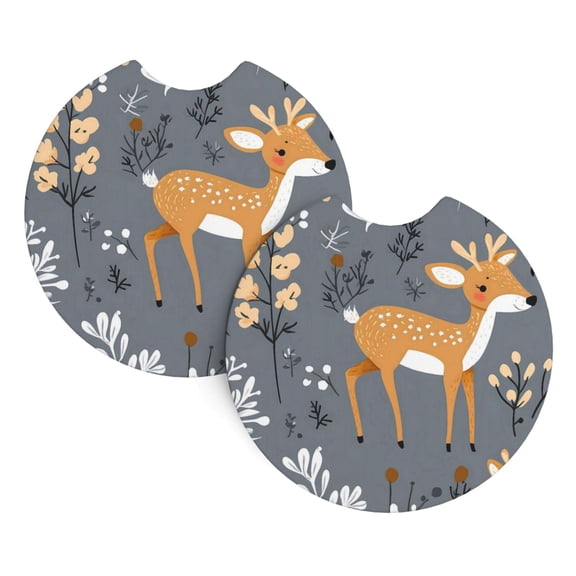 2 Package Car Coasters Drink Absorbable Rubber Base Cup Holder Coasters Non-Slip Coasters Bar Coasters Car Interior Accessories 2.7 Inches Red Deer