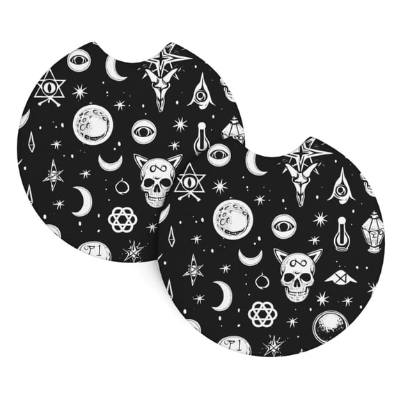 2 Package Car Coasters Drink Absorbable Rubber Base Cup Holder Coasters Non-Slip Coasters Bar Coasters Car Interior Accessories 2.7 Inches Retro Skull Head (2)