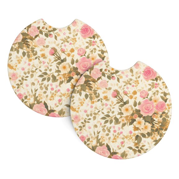2 Package Car Coasters Drink Absorbable Rubber Base Cup Holder Coasters Non-Slip Coasters Bar Coasters Car Interior Accessories 2.7 Inches Rose Gold Foil Leopard Print_1
