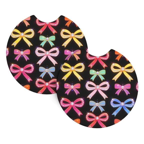 2 Package Car Coasters Drink Absorbable Rubber Base Cup Holder Coasters Non-Slip Coasters Bar Coasters Car Interior Accessories 2.7 Inches Shimmering Pearl Bow