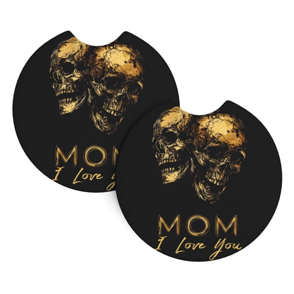 2 Package Car Coasters Drink Absorbable Rubber Base Cup Holder Coasters Non-Slip Coasters Bar Coasters Car Interior Accessories 2.7 Inches Skull Letters Mom I Love You