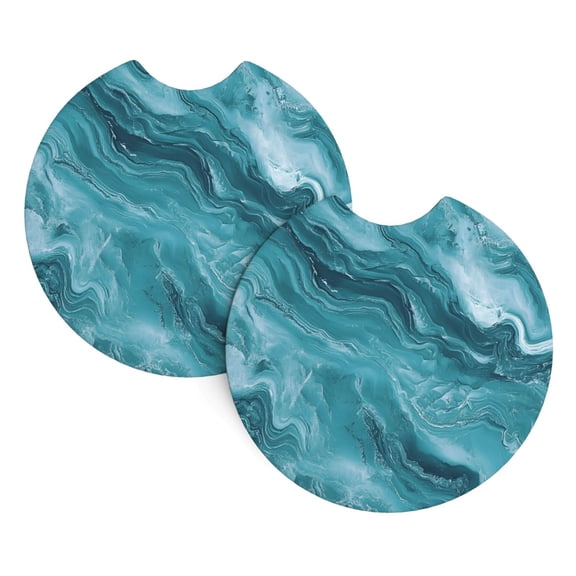 2 Package Car Coasters Drink Absorbable Rubber Base Cup Holder Coasters Non-Slip Coasters Bar Coasters Car Interior Accessories 2.7 Inches Teal Marble_3