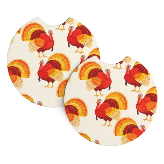 2 Package Car Coasters Drink Absorbable Rubber Base Cup Holder Coasters Non-Slip Coasters Bar Coasters Car Interior Accessories 2.7 Inches Thanksgiving Turkey (4)