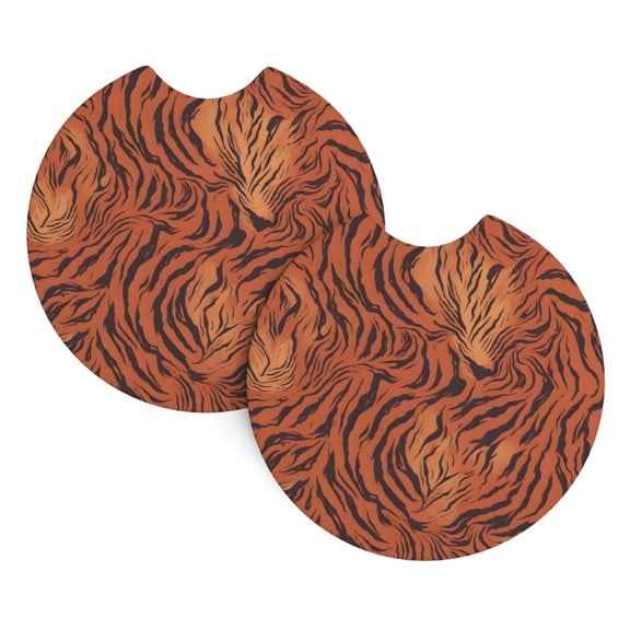 2 Package Car Coasters Drink Absorbable Rubber Base Cup Holder Coasters Non-Slip Coasters Bar Coasters Car Interior Accessories 2.7 Inches Tiger Print Style Darkred_1
