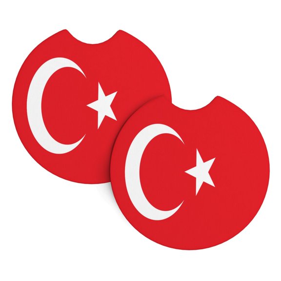 2 Package Car Coasters Drink Absorbable Rubber Base Cup Holder Coasters Non-Slip Coasters Bar Coasters Car Interior Accessories 2.7 Inches Turkey Flag Turkish Red
