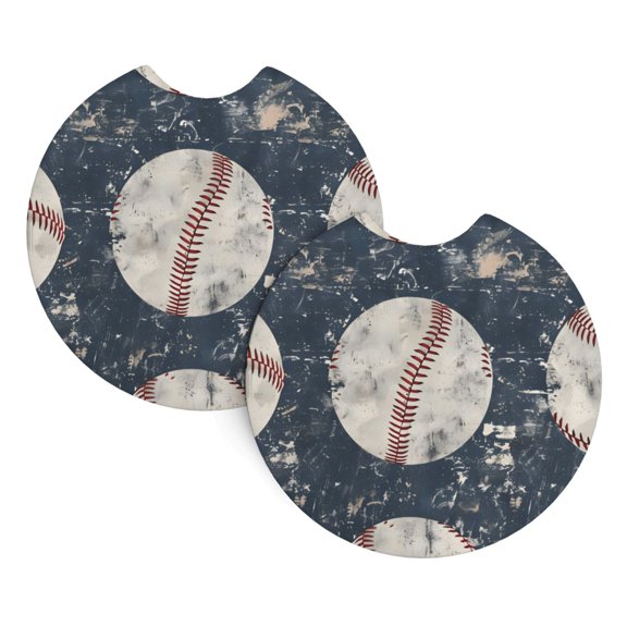 2 Package Car Coasters Drink Absorbable Rubber Base Cup Holder Coasters Non-Slip Coasters Bar Coasters Car Interior Accessories 2.7 Inches Vintage Baseball Theme Retro Sport Style