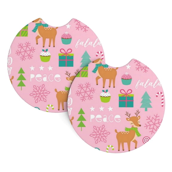 2 Package Car Coasters Drink Absorbable Rubber Base Cup Holder Coasters Non-Slip Coasters Bar Coasters Car Interior Accessories 2.7 Inches Winter Deer Snowflakes