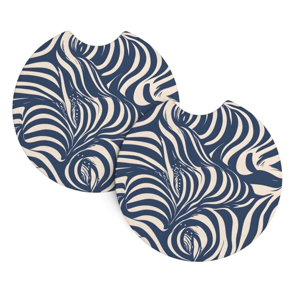 2 Package Car Coasters Drink Absorbable Rubber Base Cup Holder Coasters Non-Slip Coasters Bar Coasters Car Interior Accessories 2.7 Inches Zebra Print Style Steelblue_3