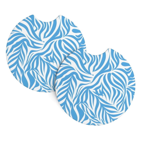 2 Package Car Coasters Drink Absorbable Rubber Base Cup Holder Coasters Non-Slip Coasters Bar Coasters Car Interior Accessories 2.7 Inches Zebra Print Style Lightblue_2