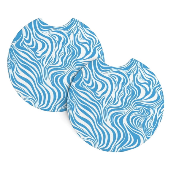 2 Package Car Coasters Drink Absorbable Rubber Base Cup Holder Coasters Non-Slip Coasters Bar Coasters Car Interior Accessories 2.7 Inches Zebra Print Style Lightblue_1