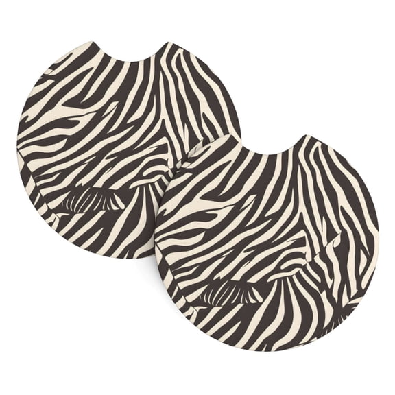 2 Package Car Coasters Drink Absorbable Rubber Base Cup Holder Coasters Non-Slip Coasters Bar Coasters Car Interior Accessories 2.7 Inches Zebra Skin Print Style Saddlebrown_4