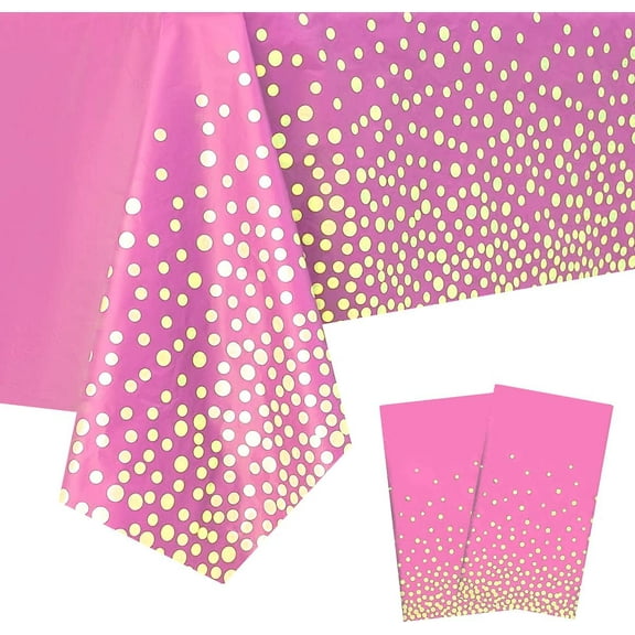 2 Packaging Pink and Gold Plastic Tablecloth, 54 inch x108 inch Rectangular Disposable dot Party Table Cover, Suitable for Birthday, Graduation, Restaurant, Wedding Decoration Tablecloth