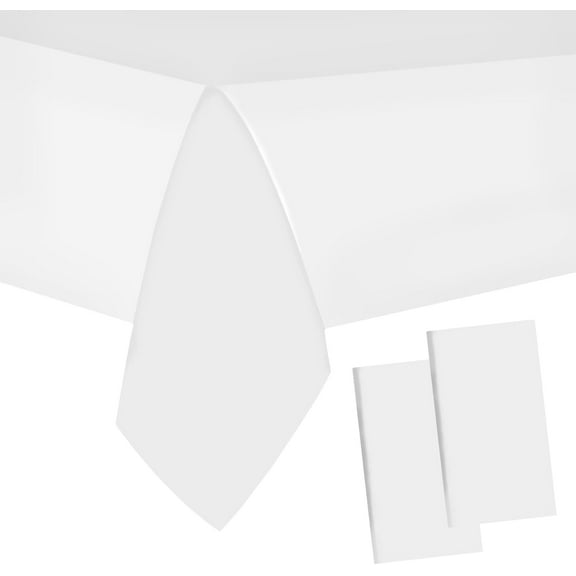 2 Packaging White Plastic Tablecloth, 54 inch x108 inch Rectangular Disposable Party Table Cover, Suitable for Birthday, Graduation, Restaurant, Wedding Decoration Tablecloth