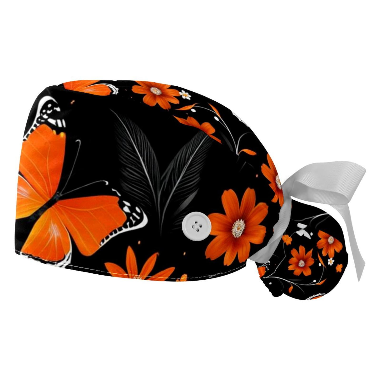 2 Packed，Butterfly flower，Scrub caps women,Scrub caps women ponytail
