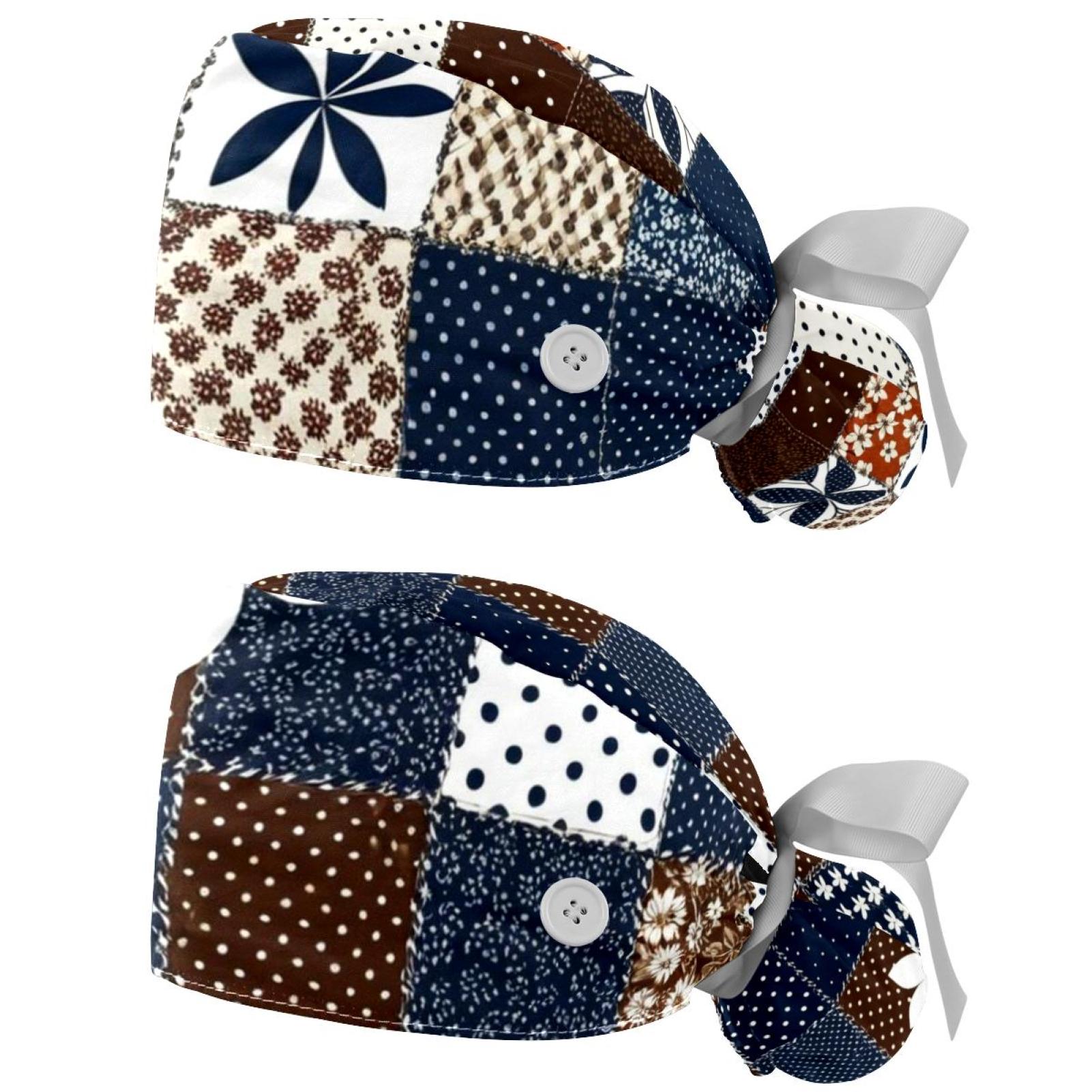 2 Packed，Chequer leaves dots cloth，Scrub caps women,Scrub caps,Scrub