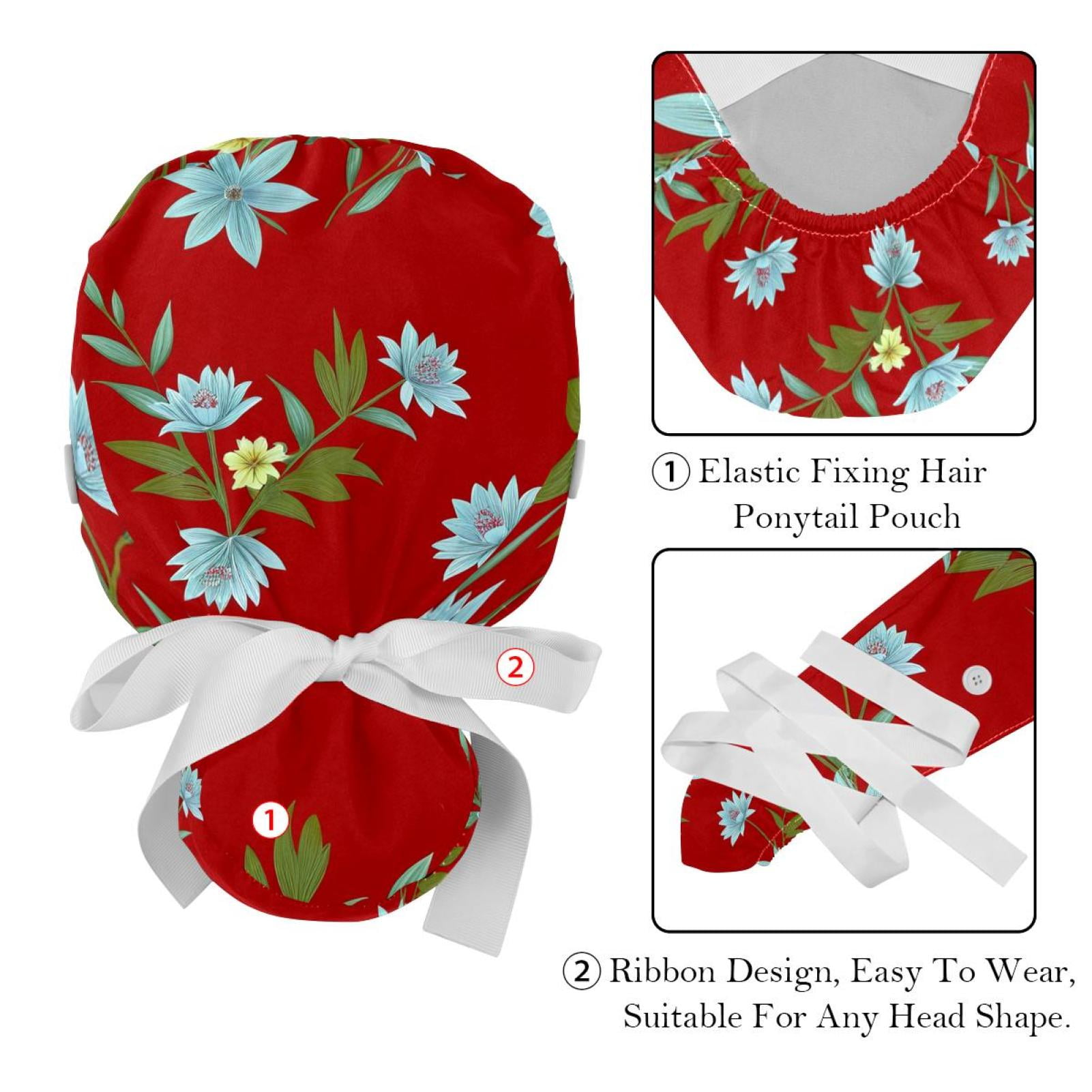 2 Packed，Leaf plant jasmine flowers，Scrub caps women,Chef cap,Surgeon