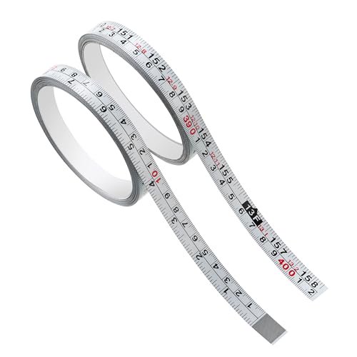 2 Packs 1/2-Inch Self-Adhesive Measuring Tape, 158 Inch or 400cm Peel and Stick Tape Measure, Imperial and Metric Scales, Left-Right Reading Ruler Tape for Workbench, Table Saw, Drafting Table, White