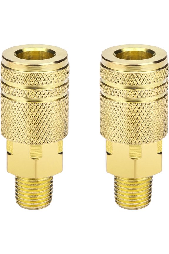 2 Packs 1/4" NPT M-Style Quick Connect Air Hose Fittings, High Flow Industrial Brass Couplers for Air Compressors, Air Tools, and Accessories