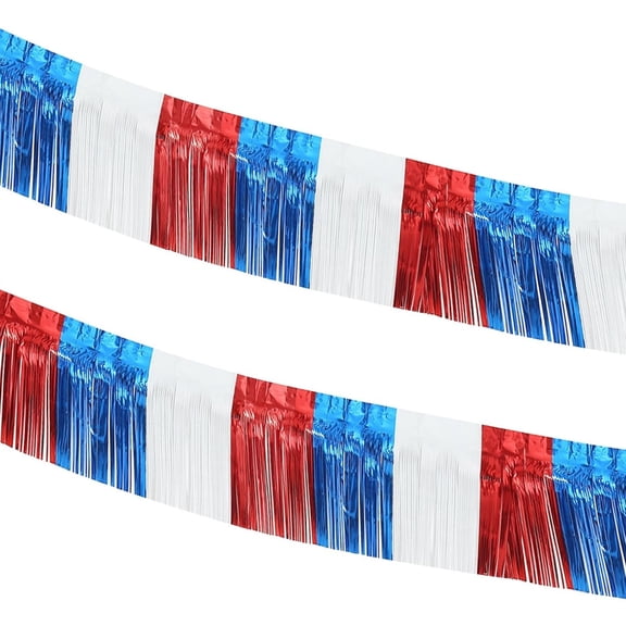 2 Packs 10 feet Foil Fringe Garland Metallic Tinsel Streamers Banner 4th of July Decorations Red White Blue Fringe Backdrop Banner Hanging Parade Float Fringe Garland for Patriotic Day Memorial Day
