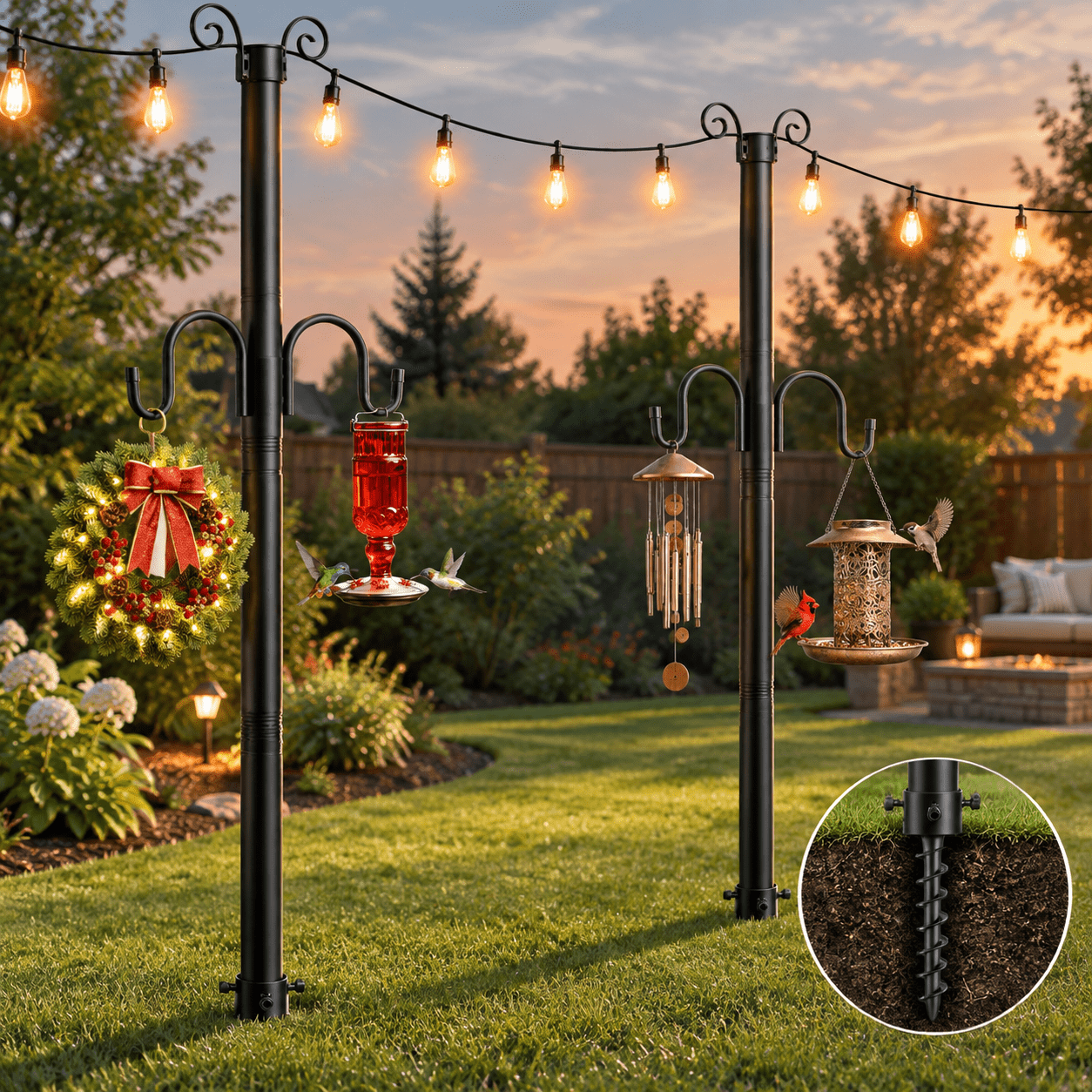 2 Packs 10ft Heavy Duty Galvanized Steel Outdoor String Light Poles ...