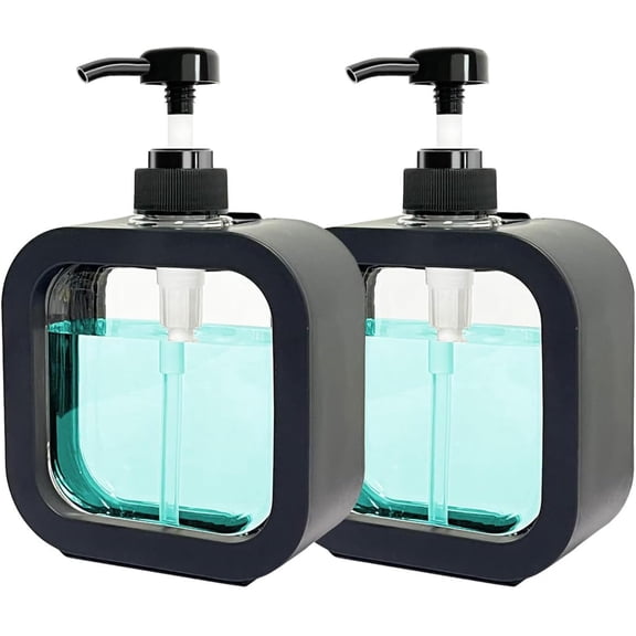 2 Packs 10oz Clear Hand Soap Dispenser for Bathroom, Dish Soap Dispenser for Kitchen Sink, Liquid Soap Container with Pump,Black