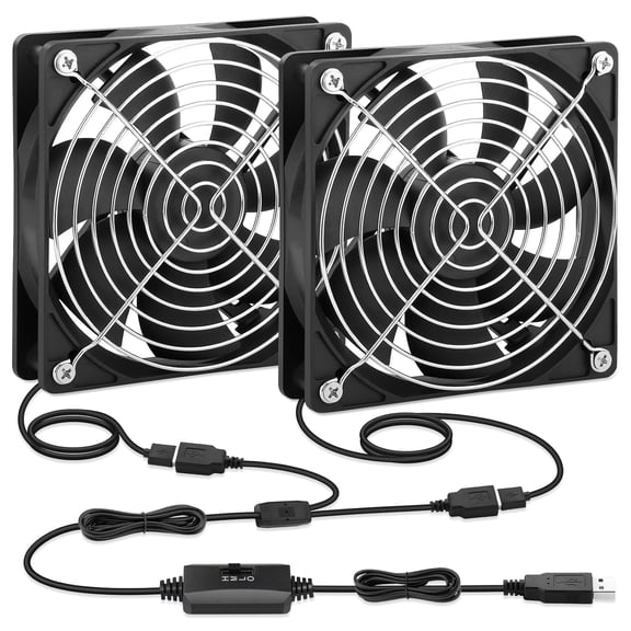 2 Packs 120mm x 25mm USB Cooling Fan 5V Brushless Dual Fan with Speed Controller for Computer Receiver DVR Xbox AV Cabinet Projector Router