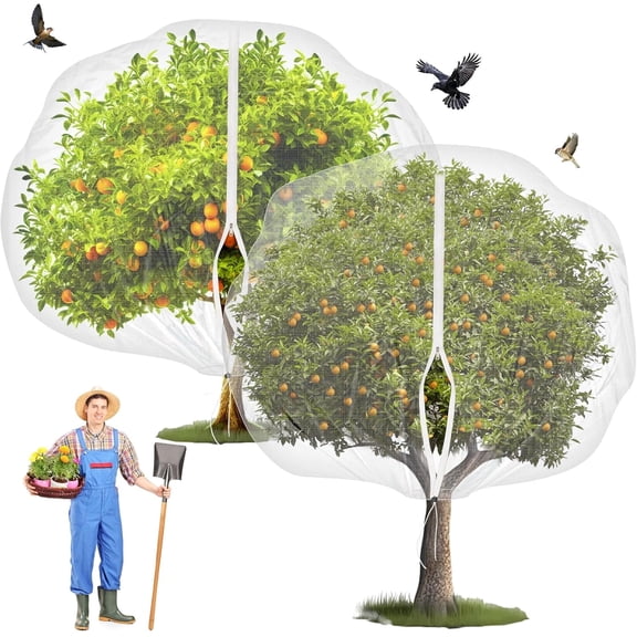 2 Packs 12x12ft Large Fruit Tree Netting Bags with Zipper and Drawstring - Garden Plant Protector for Birds, Insect, Cicada - Reusable Mesh Covers for Blueberry Bushes, Vegetables, and Plants