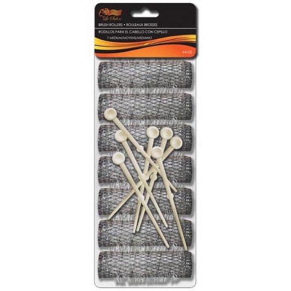 2 Packs (14 total) MEDIUM BRUSH ROLLERS & PINS Hair Curlers Bristles 2 1/2"x 3/4" NEW