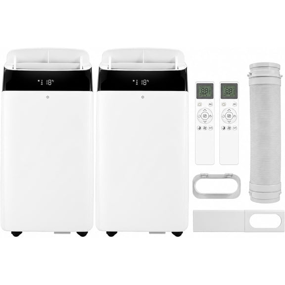 2 Packs 14000 BTU Portable Air Conditioner, 3-in-1 AC Unit with Fan & Dehumidifier, Cools Up to 750 Sq.Ft, Remote Control with Follow-Me Function, Sleep Mode, 24H Timer for Home Office