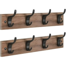 2 Packs 16" Wall Mount Wooden Rustic Hook Rack Coat Rack Hook Board with 4 Metal Hooks for Wall Organizer,Brown