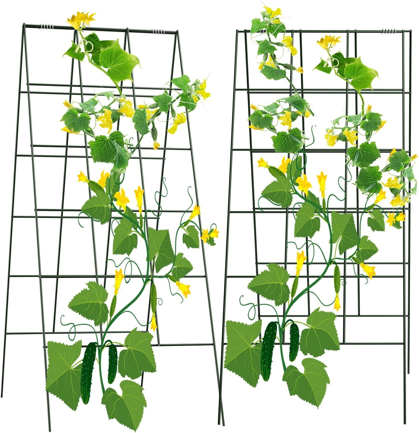 2 Packs 18" x 46" Foldable Cucumber Trellis with Zip Ties Plant Support A Frame Metal Trellis for Cucumber, Climbing Plants, Vegetable Flowers