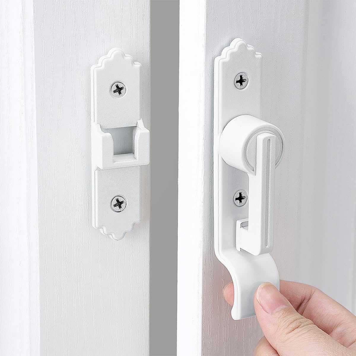 2 Packs 180 Degree White Barn Door Lock, Flip Gate Latch with Handle, Heavy Sliding Door Latches, Door Security Sliding Latch Lock for Cabinets, Bathroom, Garden, Window, Garage