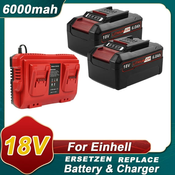 2 Packs 18V 6000mAh Battery Packs Compatible with Einhell Tools X-Change 4511396 4511437neu PXBP-600 PX-BAT52 Cordless Power Tools Battery+Dual Charger set