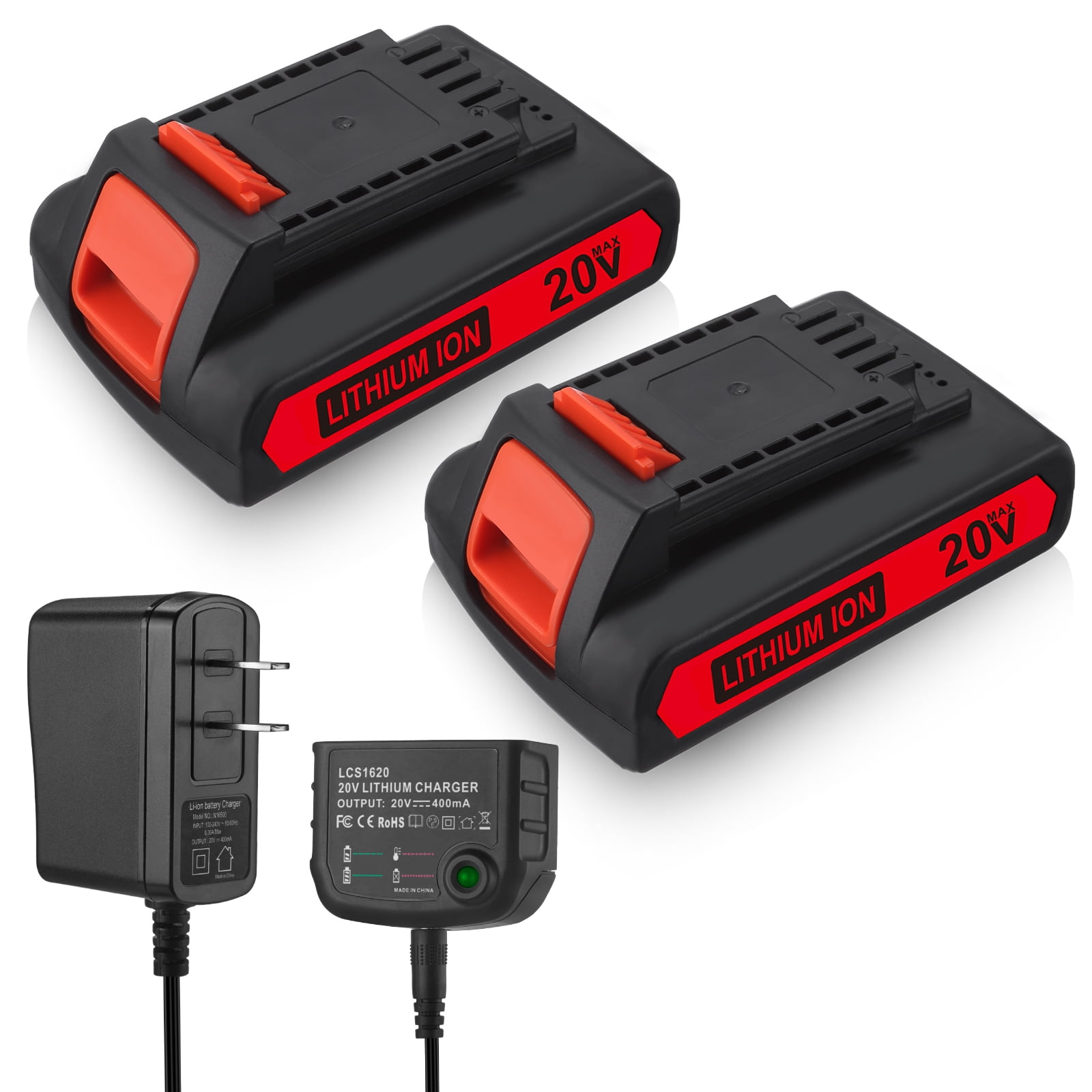 2 Packs 20V Battery and Charger for Black and Decker 20v Max 3.0Ah,LBXR20 LB20 LBX20 LBX4020 Extended Run Time Cordless Power Tools Series