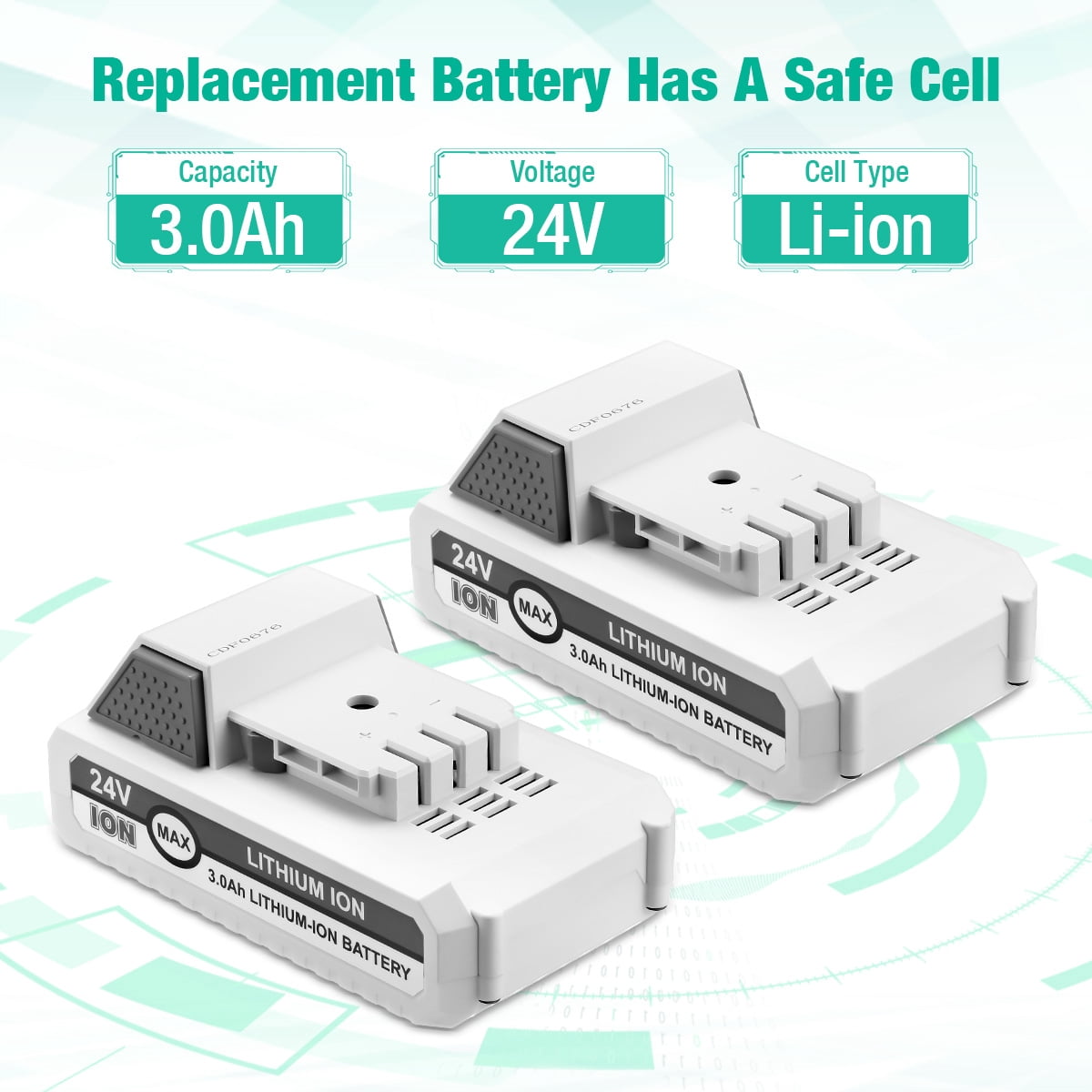 2 Packs 24V 3000mAh Replace Battery for Snow Joe+Sun Joe 24V Series 24BAT-LTX/LTW/LTE/LT/XR Ecosharp Pro