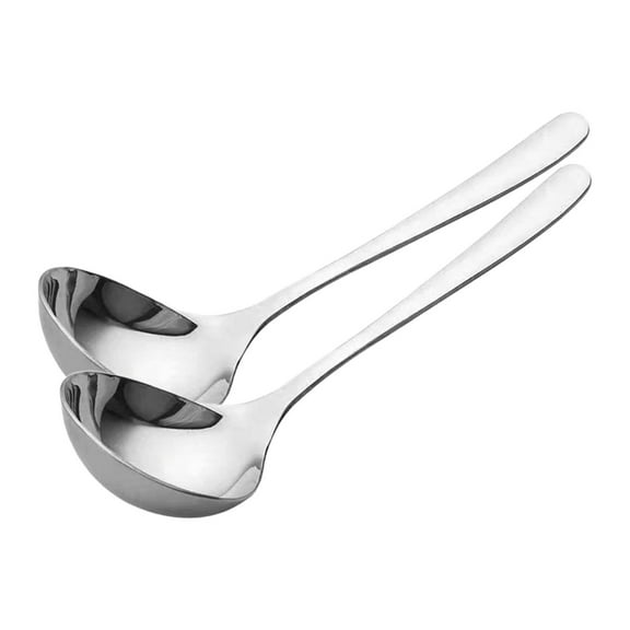 2 Packs 2pcs Stainless Steel Soup Ladle Set Thickened Spoons Long Handle Cooking Utensils for Kitchen Serving Stirring Pasta Soup Salad Durable Dishwasher Safe Silverware