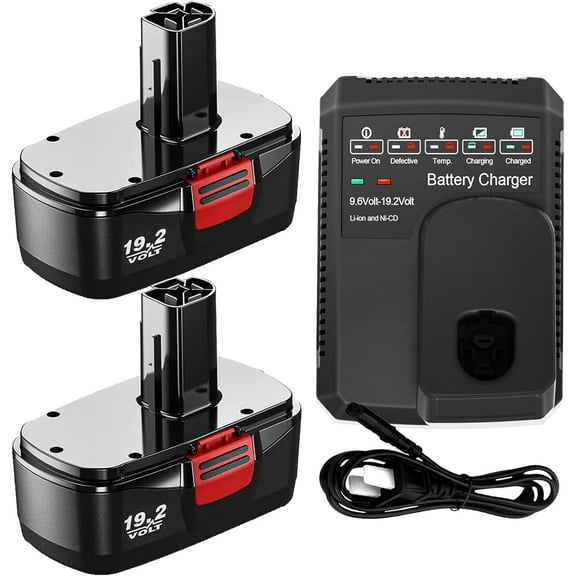 2 Packs 3.6Ah Ni-Mh 19.2V Diehard C3 Battery and Charger Compatible with Craftsman 19.2 Volt Battery Lithium-ion Ni-Mh&Ni-Cd 11375 11376 130279005 1323903 315.115410 315.11485