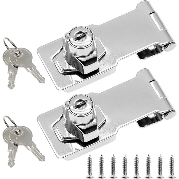 2 Packs 3 Inch Hasp Locks with Keys, Stainless Steel Hasp Latches, Twist Knob Keyed Locking Hasp for Cabinet Small Door, Chrome Plated