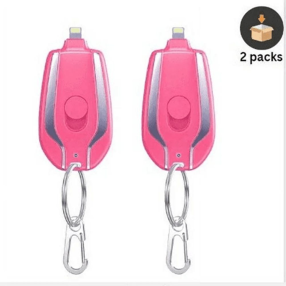 2 Packs 3000mAh Portable Mini Keychain Power Bank Emergency Pod Charger For Phone iOS Red color