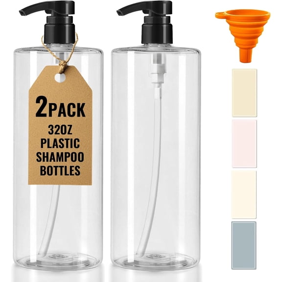 2 Packs 32-Ounce Clear Pump Bottle with Black for Body Wash