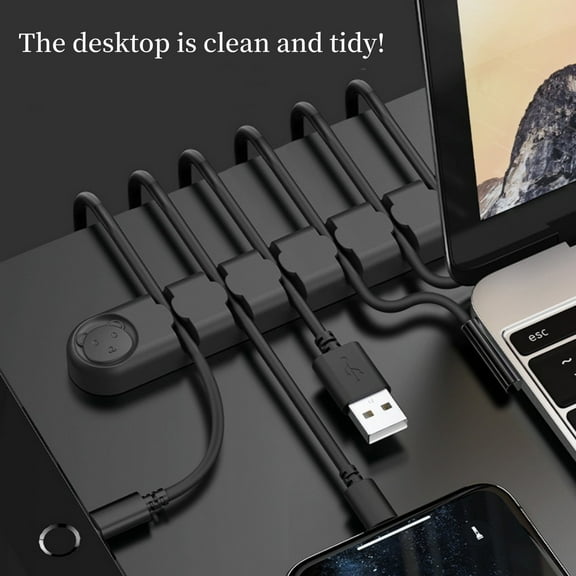 2 Packs (4+6 Slots) Black Cable Clips, Data Cable Card Slots, Cable Organizers USB Cable Holder Wire Organizer Cord Clips for Desk Car Home and Office