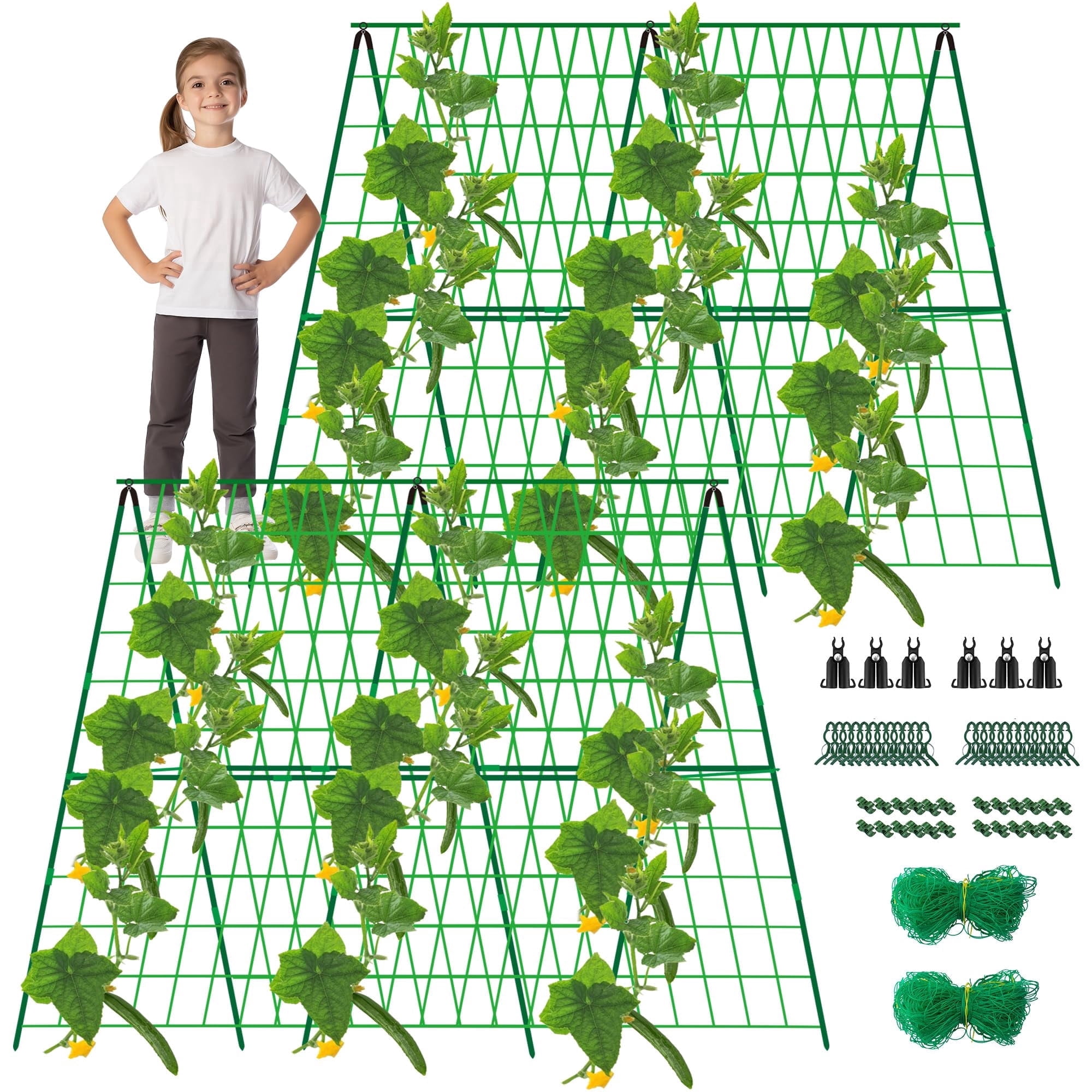 Ebaokuup 2 Packs 48" x 48" A-Frame Garden Trellis with Climbing Net for Cucumbers, Vegetables and Flowers
