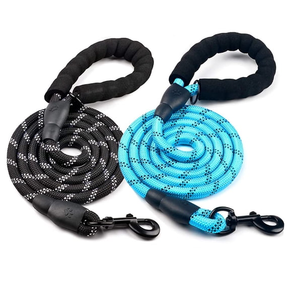 2 Packs 5 FT Strong Dog Leash with Comfortable Padded Handle and Highly Reflective Threads Dog Leashes for Small Medium and Large Dogs (Black+Blue)