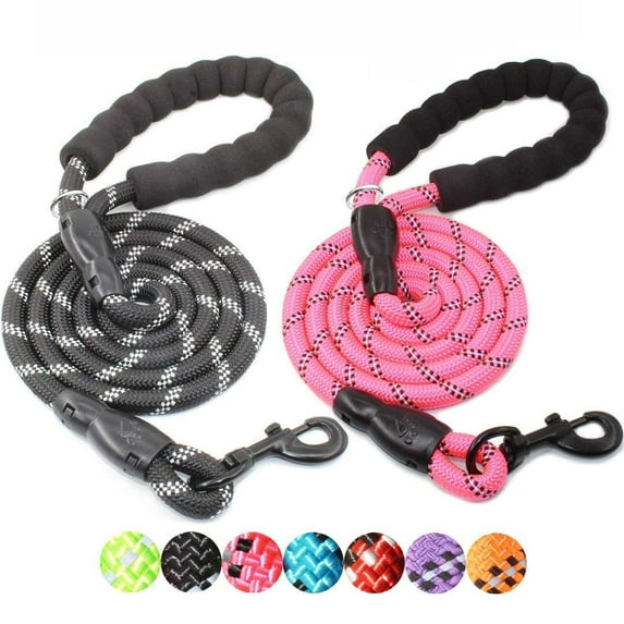 2 Packs 5 FT Strong Dog Leash with Comfortable Padded Handle and Highly Reflective Threads Dog Leashes for Small Medium and Large Dogs Black Pink