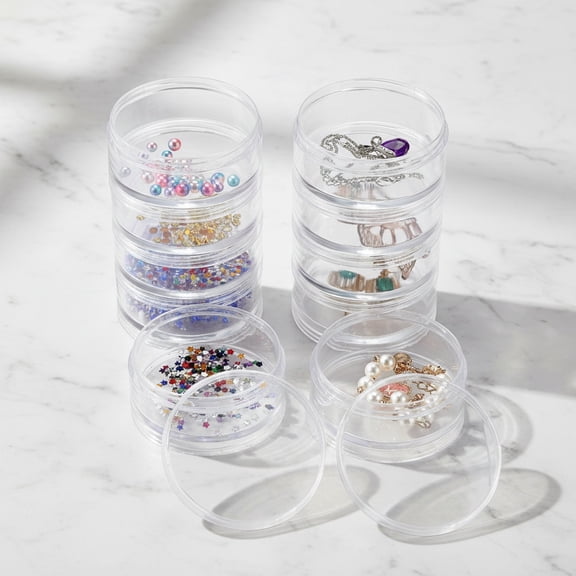 2 Packs 5 Slot Clear Plastic Round Storage Jars - Art Craft Accessory Organizer Box Jewelry Beads Sewing Pills Container Holder for Storage Small Items, Hardware