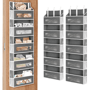 2 Packs 5-Tier Over the Door Storage Organizer with 10 Side Mesh Pockets, 48 lbs Load Capacity, 3 Hooks Design, Hanging Organizer with Clear Windows for Bathroom, Bedroom, Nursery, Kitchen-Grey