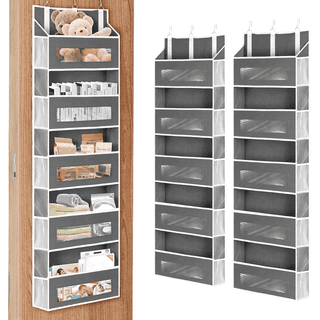 2 Packs 5-Tier Over the Door Storage Organizer with 10 Side Mesh Pockets, 48 lbs Load Capacity, 3 Hooks Design, Hanging Organizer with Clear Windows for Bathroom, Bedroom, Nursery, Kitchen-Grey