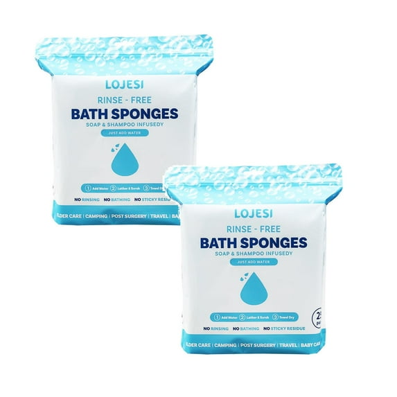 2 Packs 50 Pcs Disposable No Rinse Bathing Wipes - All-in-1 Single Use Shower Wipes, Simply Dampen, Lather, and Dry Without Shampoo or Rinsing, Sky Blue