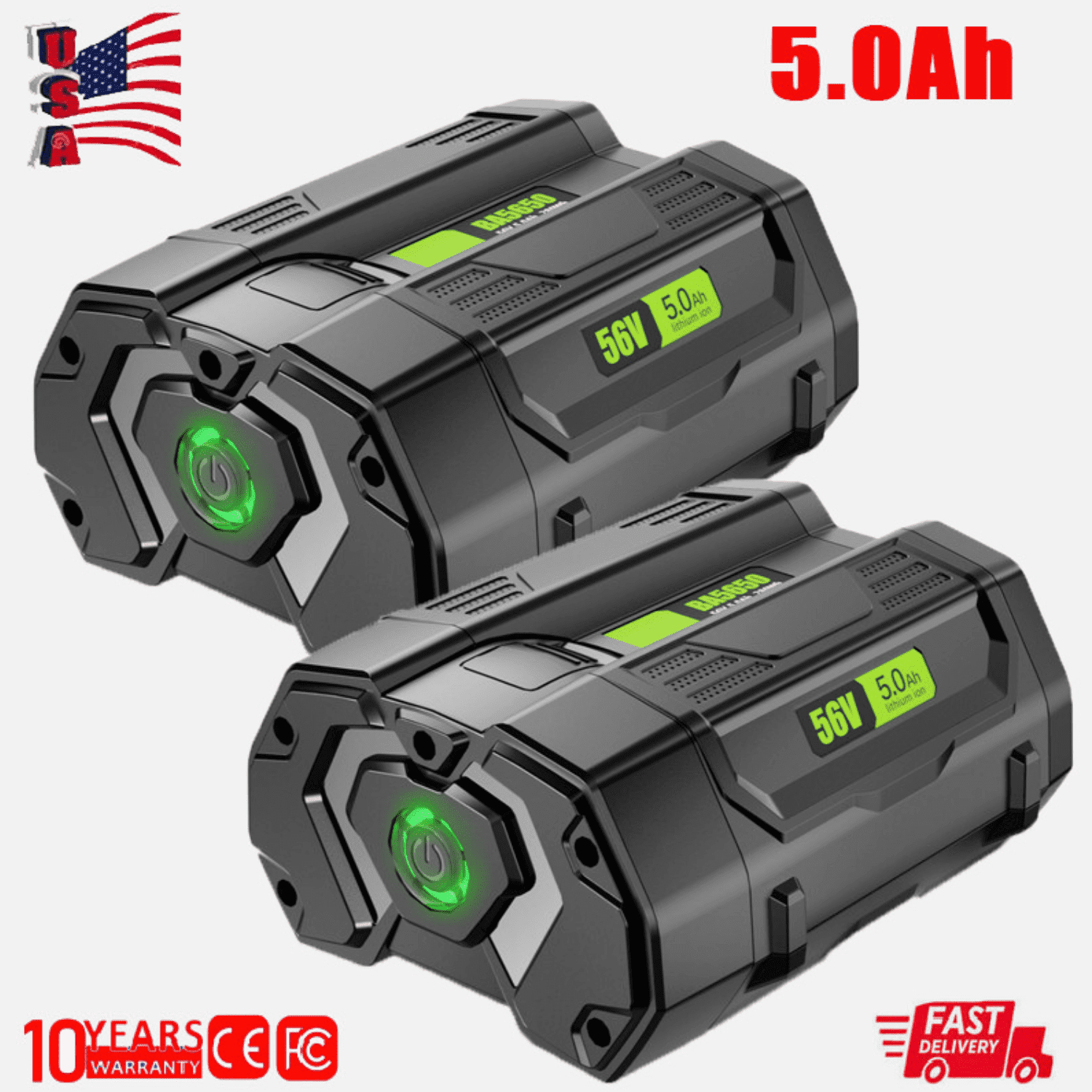 2-Packs 56V 5.0Ah Replacement for EGO Battery BA2800 BA4200 BA1400 56Volt Tools Lawn Mower Leaf Blower Chainsaw
