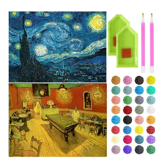 2 Packs 5D Diamond Painting Kits Full Drill Van Gogh Diamond Painting Wall Diamond Dots Decor DIY(30x40cm/12x16in)#5